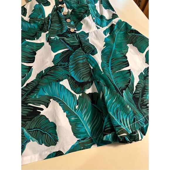 Boohoo Nasty Gal Romper Playsuit Green White 50s Style Palm Leaves Womens Sz L - Picture 3 of 15